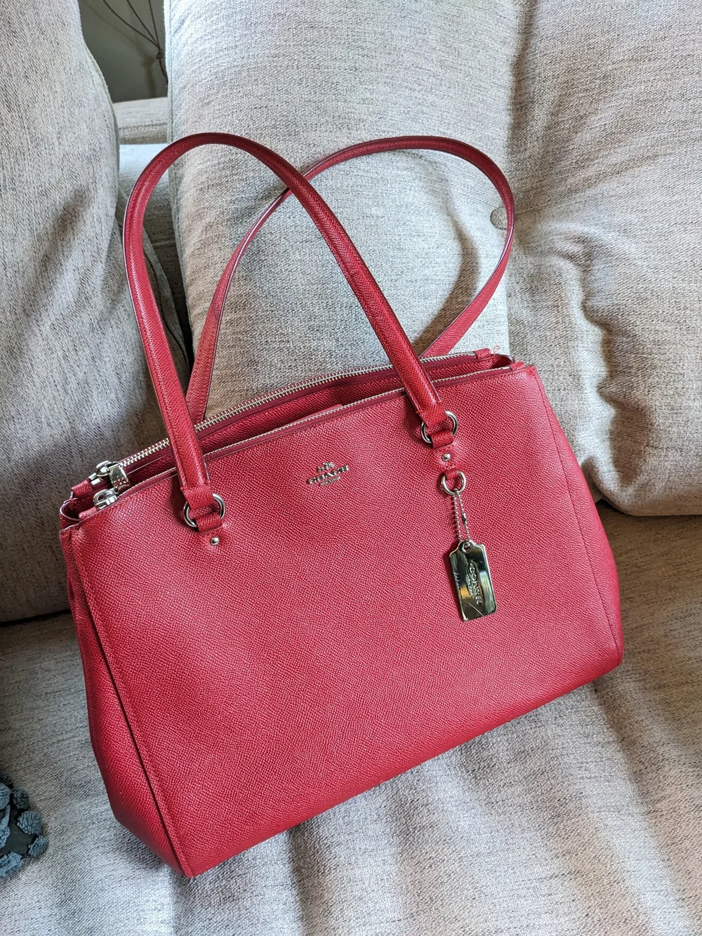 Coach Red Leather Satchel with Tag and Dual Handles